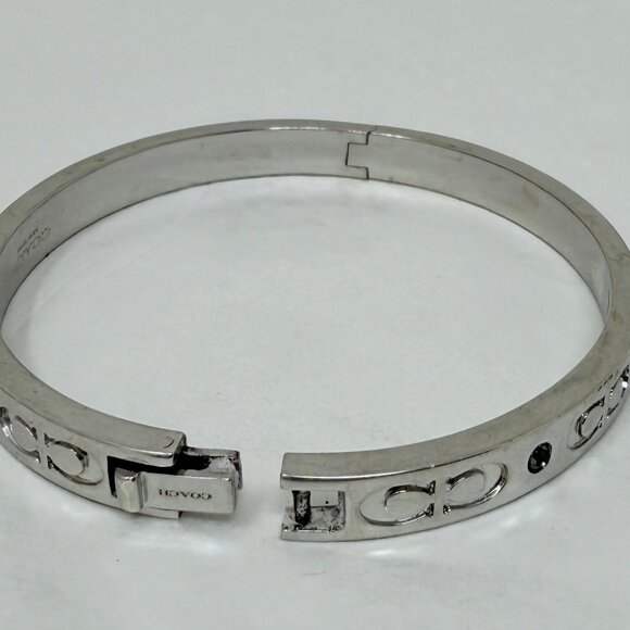 authentic Coach Signature “C” Hinged Bangle Bracelet, silver-tone metal - Picture 4 of 7